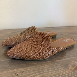 Mia Girl‎ Womens 8M Tan Brown Woven Pointy Toe Slip On Backless Flats Mules